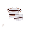 Baby 2 piece knitted set, cocoa and caramel stripes. 