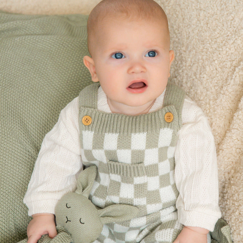Knitted Check Overalls - Green.