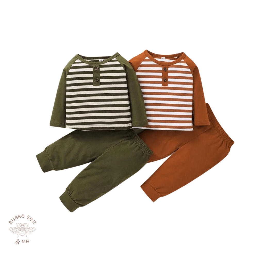 Baby Boy 2-piece stripe set ,Green stripe, mustard stripe set, baby Boy winter, Autum,longsleeve, Bubba Bee & Me.