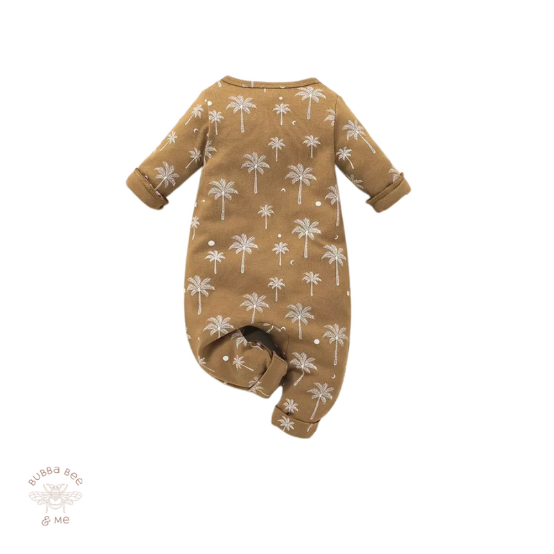 Baby unisex onesie, tan palm print. baby girl, baby boy, Bubba Bee & Me.