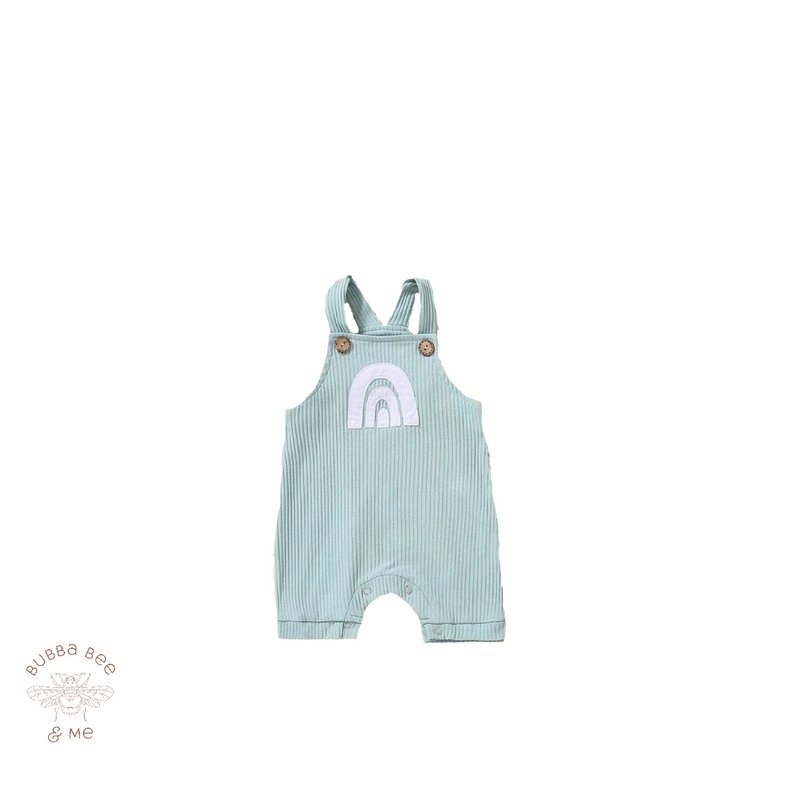 Cotton summer baby romper, mint, with white rainbow detail, baby boy, baby girl, unisex, Bubba Bee & Me.