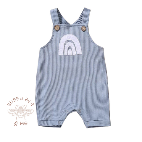 Cotton summer baby romper, blue with white rainbow detail, baby boy, baby girl, Unisex, Bubba Bee & Me.