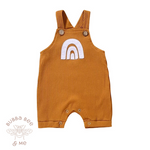 Cotton summer baby romper, mustard with white rainbow detail, baby boy, baby girl, unisex, Bubba Bee & Me.