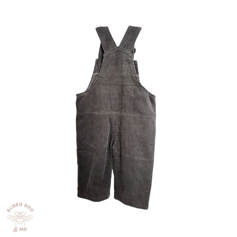 Grey 100% Cotton cord overalls with front pocket, baby boy, Bubba Bee & Me.