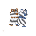 Baby Boy Stripe Summer 2 piece set, Mustard and Blue stripe,  Baby box stripe shorts and singlet top, Baby boy summer set, Bubba Bee & Me.