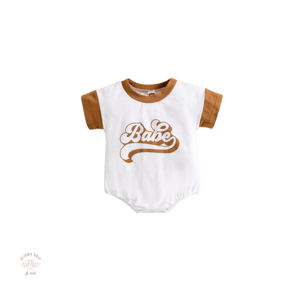 Unisex Cotton Babe t-shirt, Baby boy Babe tshirt white with mustard sleeves, baby girl babe tshirt mustard and white, Bubba Bee & Me.