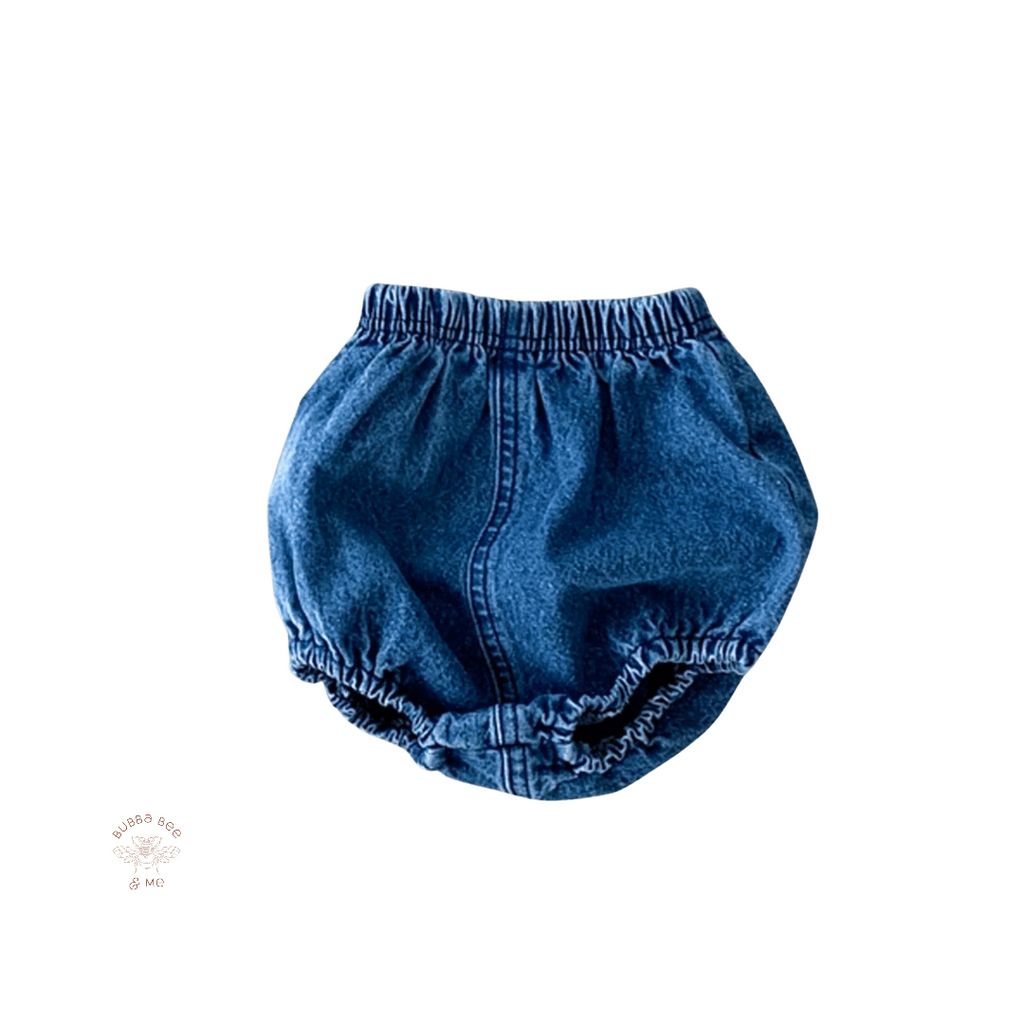 Baby dark denim bloomers. denim pilchers, Bubba Bee & Me.